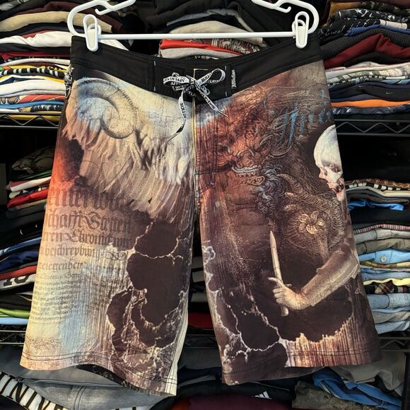 Affliction Other - Vtg Y2K Affliction‎ Board Shorts Mens 32 2000s Grunge Skull Swim Trunks Surf AOP